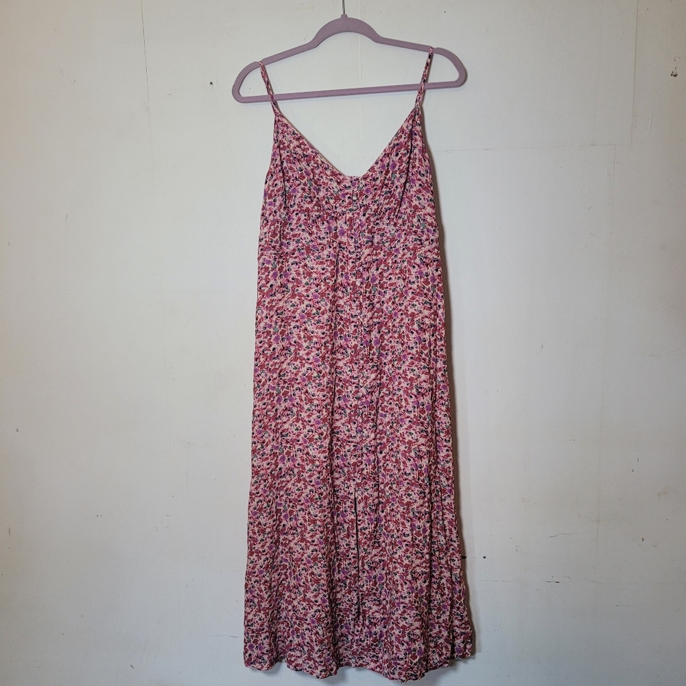 Amour Vert Pink Floral Sleeveless Midi Dress Button Front Size XL